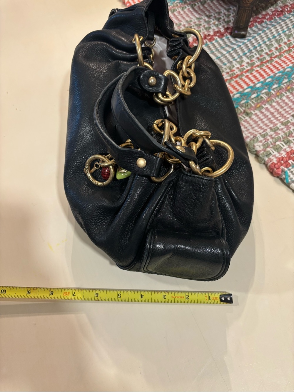 Amazing Y2K Black Pebbled Leather Juicy Couture Shoulder Bag - Picture 14 of 15